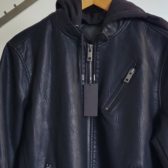 New Blank-NYC Men's Leather Moto Full Zip Jacket w/Hood – Size Large - Picture 4 of 14